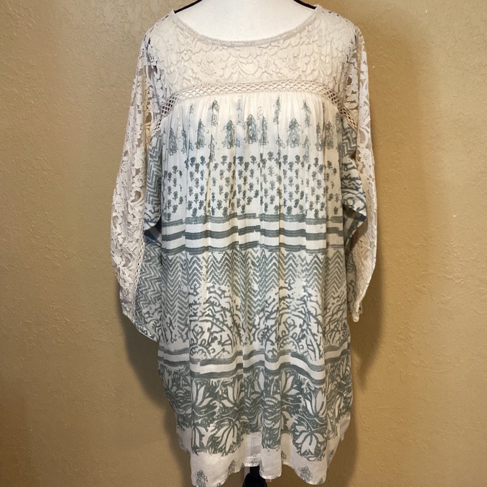 Free People Sun Daze Shift Dress, Size Medium, sage green on‎ ivory
